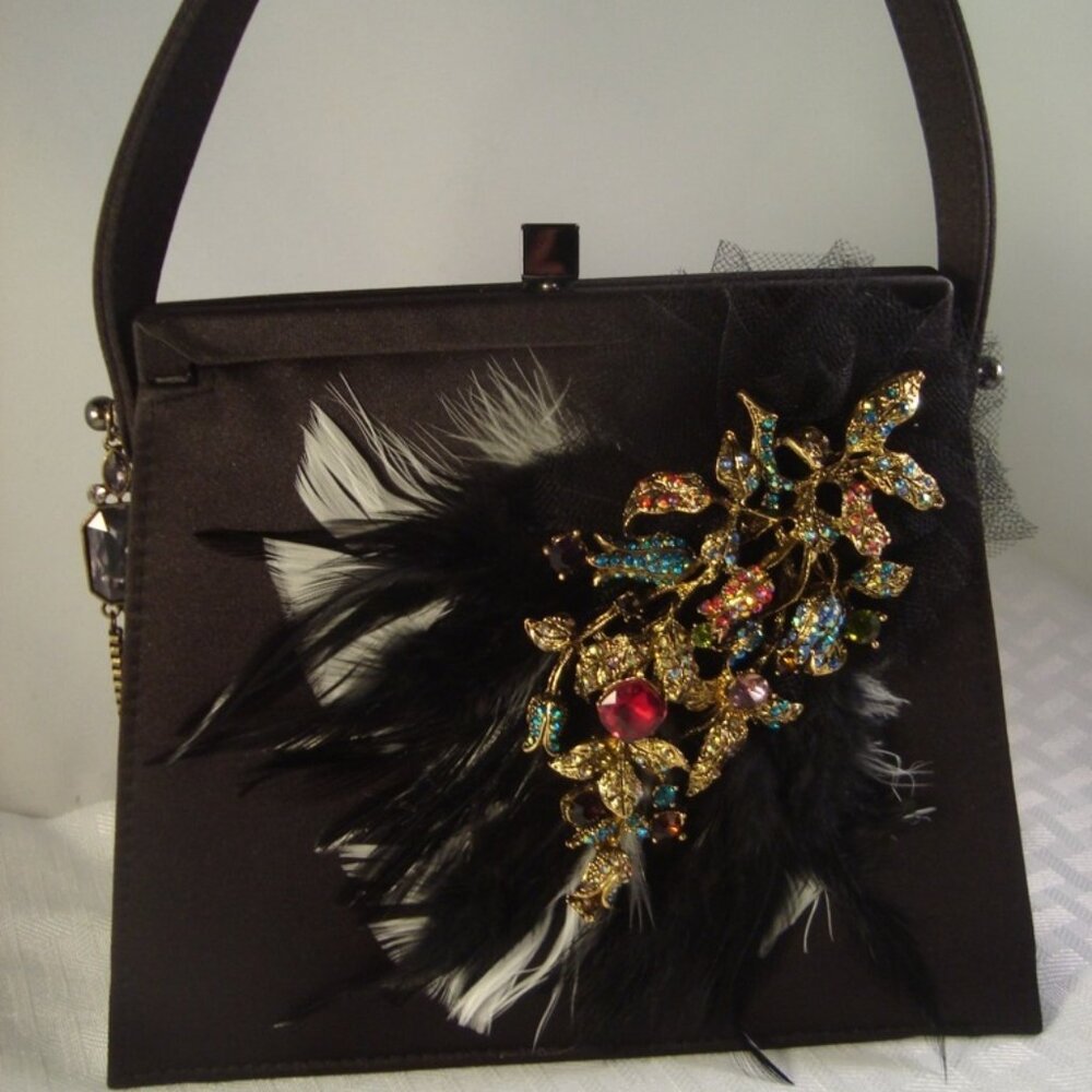 Black satin evening bag